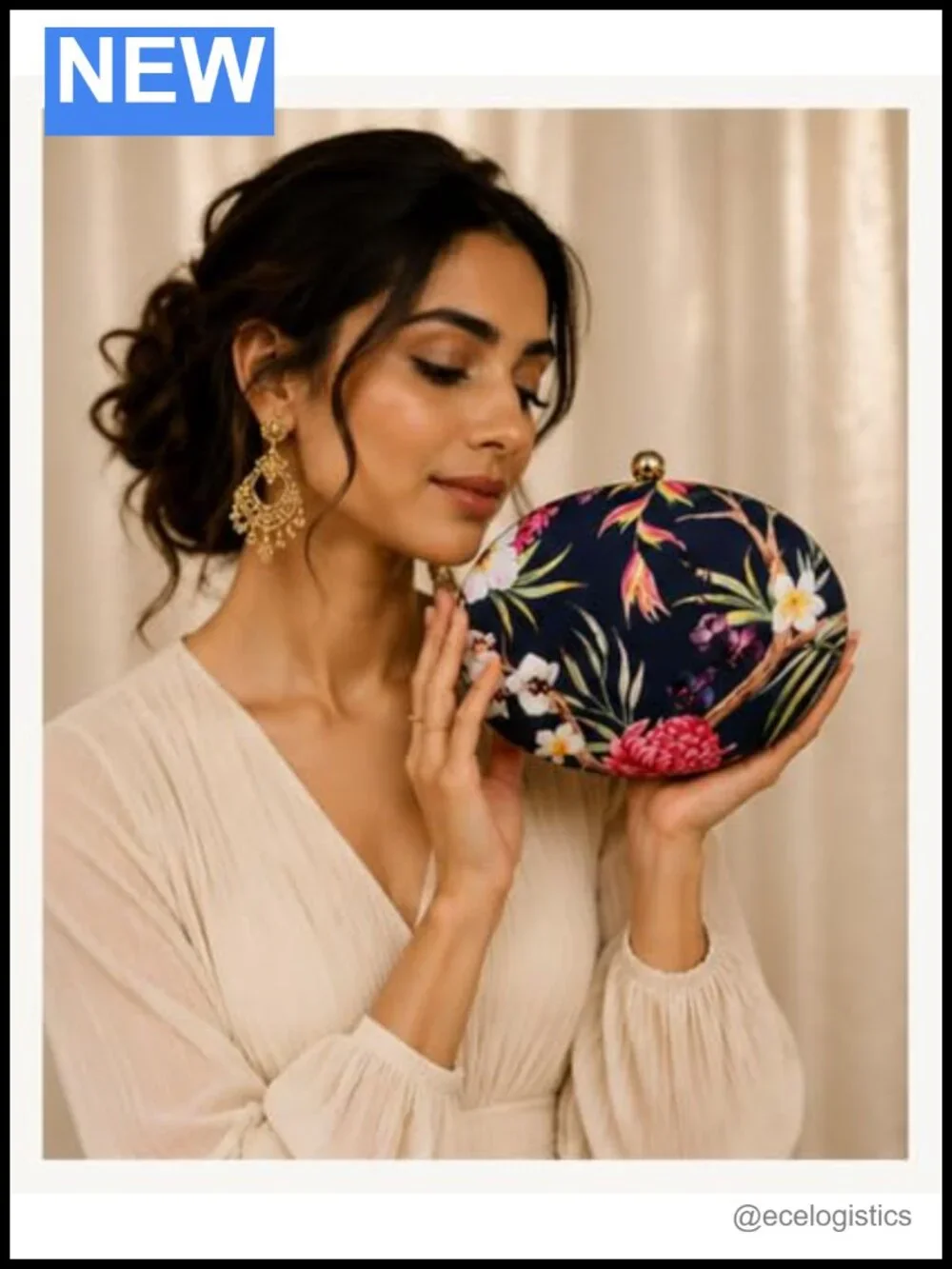 Formal Oval Clutch Purse with Floral Print for Weddings and Parties
